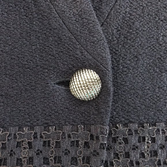 ST‎ JOHN Caris Geo Blazer Women's 6 Navy Santa Knit Lace Notch Collar Jacket - Picture 5 of 16